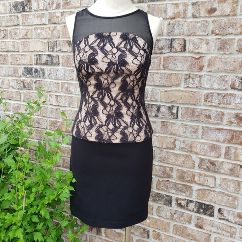 AIDAN Mattox Lace Sheath Sleeveless Dress Black 2